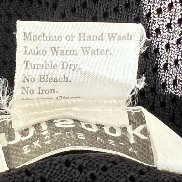 MISOOK Mesh Perforated Zip Up Hooded Jacket XS Black 3/4 Sleeve tab acrylic knit - Picture 13 of 13